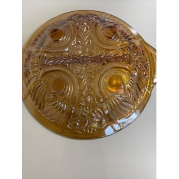 Canival Glass Irridescent Amber Divided Dish Serving Bowl Plate Vintage - Picture 7 of 12